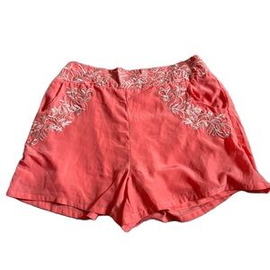 Takara Pink High Waist Shorts Large Embroidered Coral Peach white